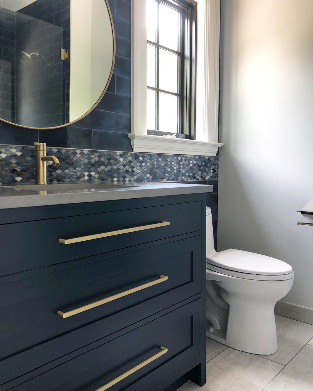 Bathroom Remodel Greenville NC blue vanity drawers